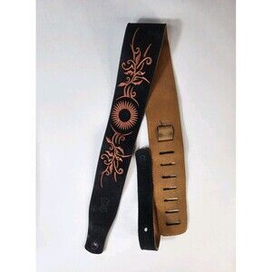 Levy's Suede Guitar Strap Embroidered Black Tribal Sun Stitch Adjustable Boho